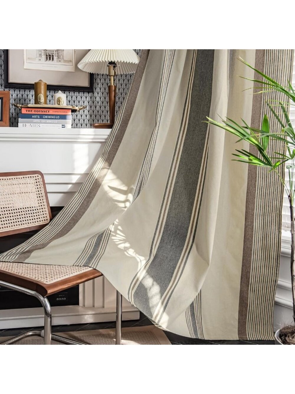 Modern Farmhouse Brown & Grey Striped Curtains Set, 63" Light Filtering Drapes